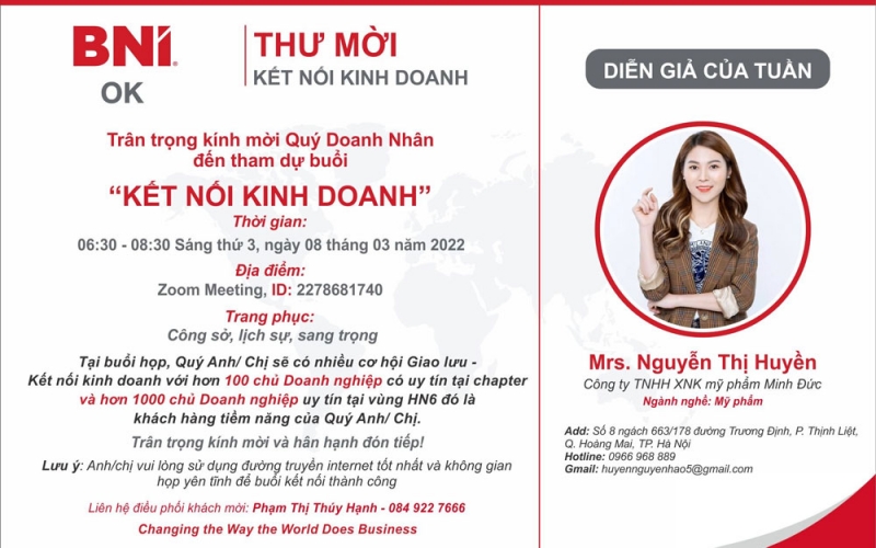 Diễn giả - Nguyễn Thị Huyền - Mỹ Phẩm - 08/03/2022